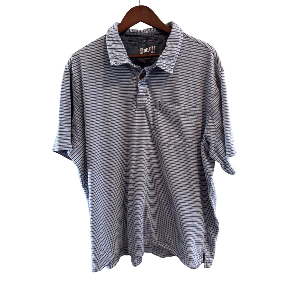 Duluth Trading Co Men's 2XL Relaxed Fit Blue Striped Pocket Polo Shirt